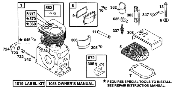 Cylinder, Head Diagram and Parts List for 233452-0636-XX  Briggs and Stratton Engine